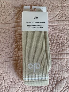 ALO Yoga Beige Unisex Ribbed Throwback Socks with White Stripes